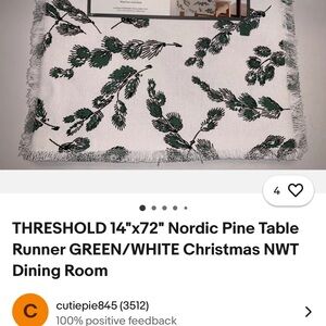 Threshold Pine Branch Table Runner - Green and White